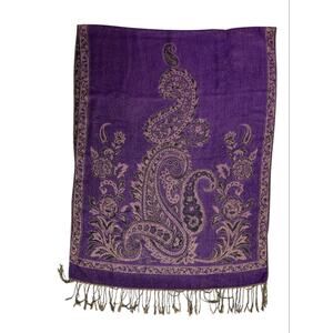 Purple Green Paisley Print Reversible Scarf Wrap Shawl Neck warmer 70x25” Tassel